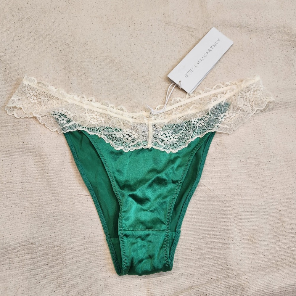 New Stella McCartney Kitty Bikini M Medium Silk Green Lace Trim Panties Panty